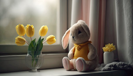 Cute adorable old-fashioned soft plush bunny toyの写真素材