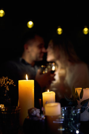 Romantic Night Date in Restaurant. Romantic backgroundの写真素材