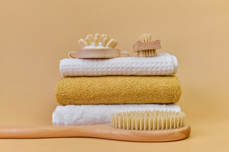 Natural massage brushes and towels for spa massageの写真素材