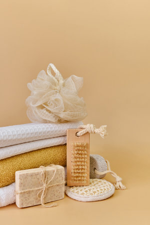 eco frendly items from bathroom for face and body careの写真素材
