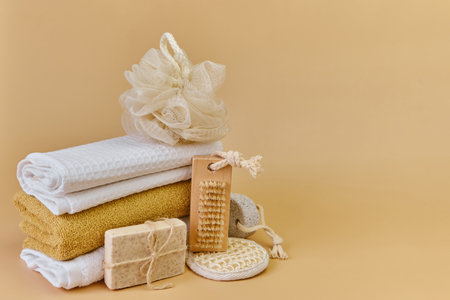 eco frendly items from bathroom for face and body careの写真素材