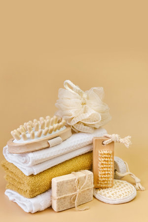 eco frendly items from bathroom for face and body careの写真素材
