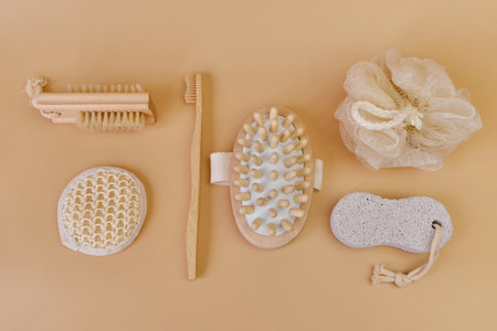 eco frendly items from bathroom for face and body careの写真素材