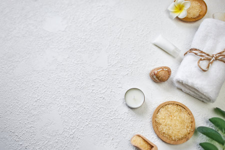 Spa background with a space for a text, flat lay, top viewの写真素材