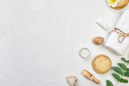 Spa background with a space for a text, flat lay, top viewの写真素材