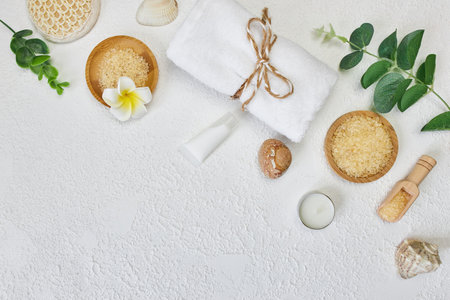 Spa background with a space for a text, flat lay, top viewの写真素材