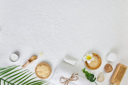 Spa background with a space for a text, flat lay, top viewの写真素材