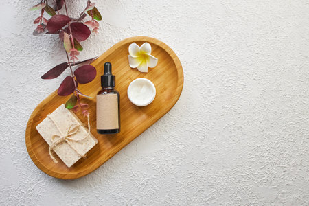 Spa treatment, home bath procedure. Set for bathroomの写真素材