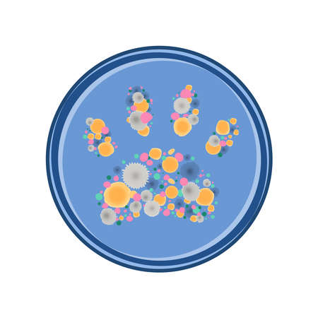 Growth of bacterial colonies in an animal paw form, vector microbyology concept on flat designのイラスト素材