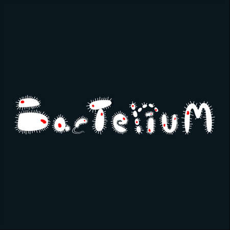 White word bacterium in doodle style on dark blue background. Quote written by figures of bacterial cells.のイラスト素材