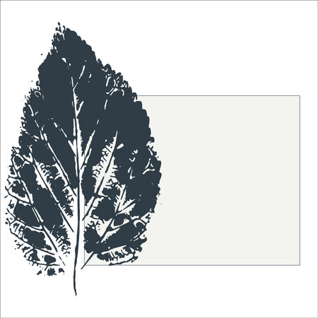 Abstract gray background with black frame for text with big dark blue abstract lleaves prints. Vector. Quote text info design. Template for social networks stories and posts.のイラスト素材