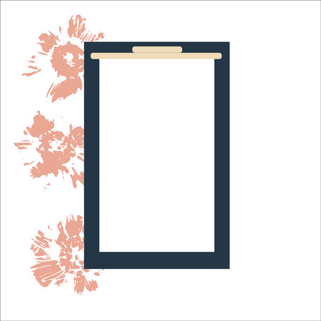 Whiteboard tablet for writing with abstract pink lleaves prints. Vector minimalistic on the white background. Quote text info design. Template for social networks stories and posts.のイラスト素材