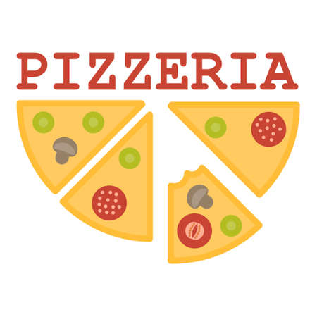 Pizzeria logo on a white background. Vector illustration. Logo for pizzeria, restaurant with pizza slices. Can be applied for label, sticker, poster, etc.のイラスト素材