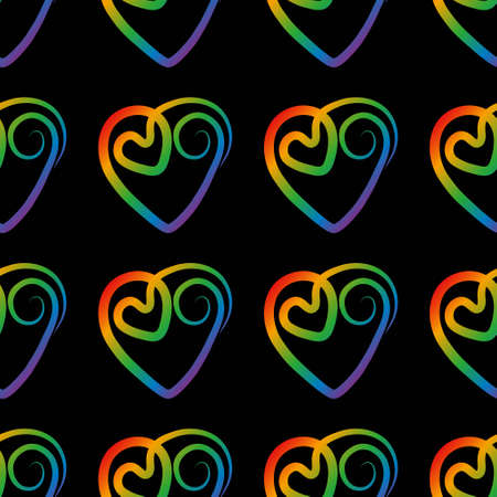 Seamless pattern of rainbow hearts on blackのイラスト素材