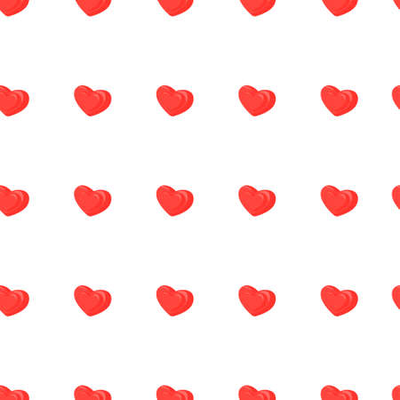 Geometric pattern with red 3d hearts on a white background. Romantic seamless vector pattern for...