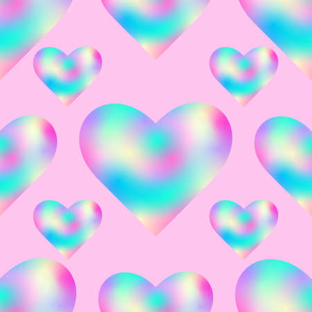 Abstract hearts with blurred multicolored texture on a pink background. Greeting card for...