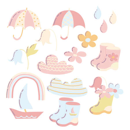 Vector set of childrens illustrations in the Scandinavian style. Boho childrens clipart. Cartoon vector clipart for the design of childrens albums, textiles, clothes, room.のイラスト素材