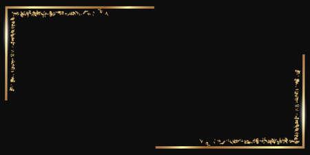 Rectangular gold corners with a metallic sheen effect on a black background. Empty luxury background in art deco style. Vector illustration.のイラスト素材