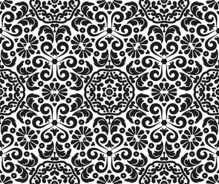Damask seamless pattern with vignettes. Rich Victorian ornament for textile, wallpaper, wrapping or scrapbooking. Seamless vintage pattern.のイラスト素材