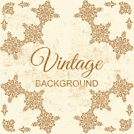 Vintage background with grunge texture in beige color. Vector template with grunge and ornament for design of invitation cards, labels, certificate or banner. Computer graphics.のイラスト素材