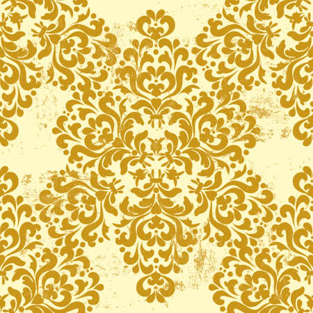 Gold damask ornament. Seamless vintage shabby background. Oriental ornament with grunge and scuffed. For the design of wall, menus, wedding invitations or labels, for laser cutting, marquetry.のイラスト素材