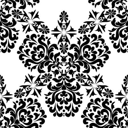 Vintage Seamless Pattern with Floral Ornaments. Black and White.のイラスト素材