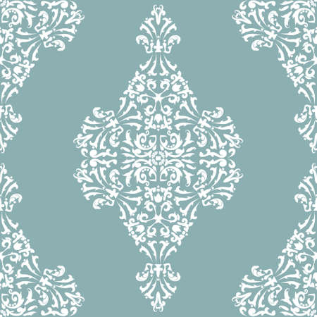 Victorian vintage white pattern on a pastel gray-green background. Damask decorative geometric seamless pattern. Pastel shades. Vector graphic vintage pattern. For fabric, tile, wallpaper or packagingのイラスト素材