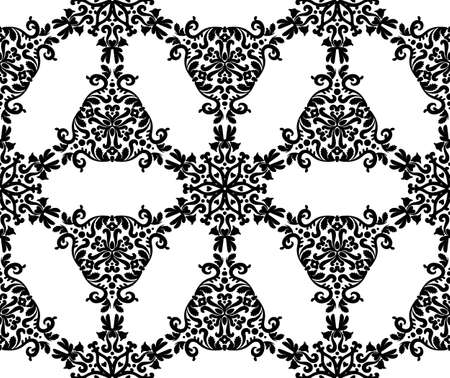 Black patterns on a white background. Seamless vector pattern with ornament. Black and white color. Vector graphic vintage pattern. For fabric, tile, wallpaper or packaging.のイラスト素材