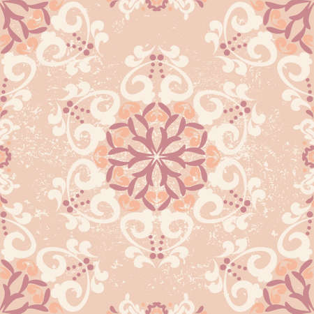 Floral seamless pattern. Geometric damask patterned background. Pink, beige color. For fabric, tile, wallpaper or packaging. Vector graphics.のイラスト素材
