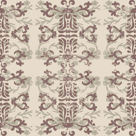 Antique shabby baroque pattern. Vintage seamless pattern in Victorian style. Shabby old background. Decorative grunge texture. For fabric, wallpaper, venetian pattern,textile, packaging.のイラスト素材