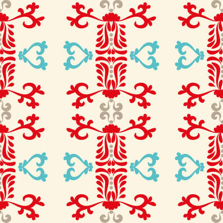 Christmas background with ornaments, seamless patterns. Red blue pattern on beige background. Red, blue, beige. Seamless vector pattern. For fabric, wallpaper, textile, packaging.のイラスト素材