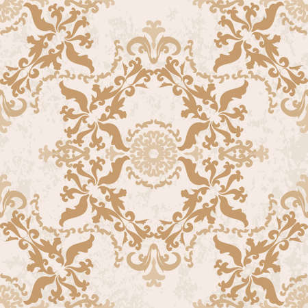 Vegetal monochrome retro pattern in beige. Vintage texture pattern. Seamless damask pattern. Vector illustration. For wallpaper, textile, tile or wrapping paper.のイラスト素材