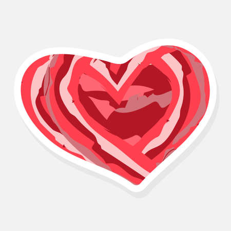 Modern abstract design template with red heart-shaped sticker. Abstract red heart in a flat style. Happy valentine day background. Wedding card decoration. Vector isolated illustration.のイラスト素材