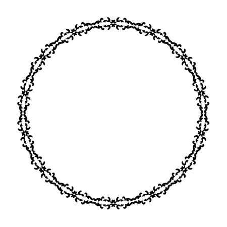 Patterned circular frame. Circular ornament of abstract oriental elements. Black and white. Vector. For invitations, tattoos, marquetry, ceramic tiles, photo album,   icons, lace.のイラスト素材