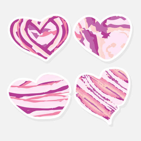 Set of modern style abstract hearts stickers on white background. A collection of hearts. Vector illustrations in the shape of hearts.のイラスト素材