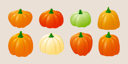 Cute pumpkins for Halloween or Thanksgiving celebrations. Seasonal pumpkin harvest. Vector illustration.のイラスト素材