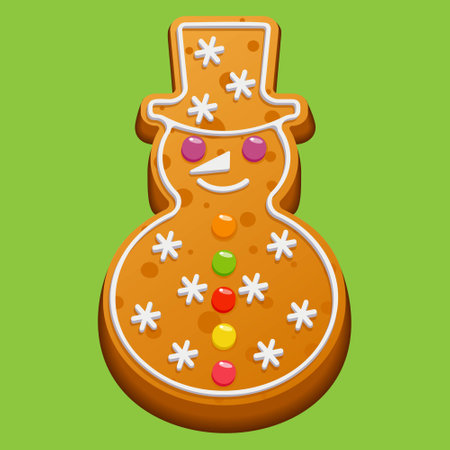 Christmas Gingerbread Snowman. Homemade holiday winter cookies with sugar icing and marmalade. Vector illustration.のイラスト素材