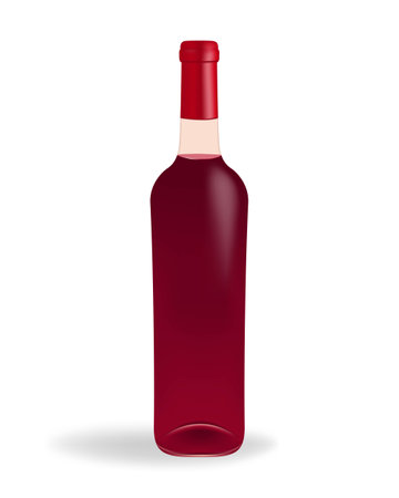 Glass bottle filled with red wine on a clean white background. Perfect for wine lists, menus, or any project related to wine, beverage, celebration, and luxury.のイラスト素材