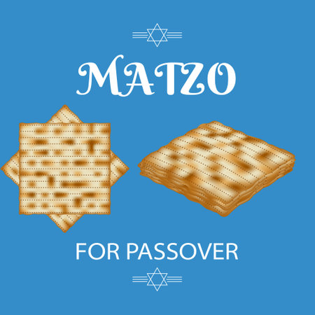 Freshly baked matzo bread, traditionally consumed during the Jewish holiday of Passover. Symbolizes the Israelites' hasty departure from Egypt, without enough time for their bread to rise. Vector.のイラスト素材
