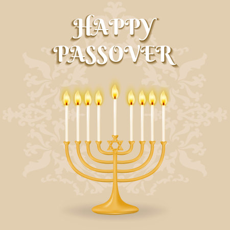 Passover holidays. Stunning background featuring the menorah and star of David set against a beautiful patterned design. vector illustration.のイラスト素材