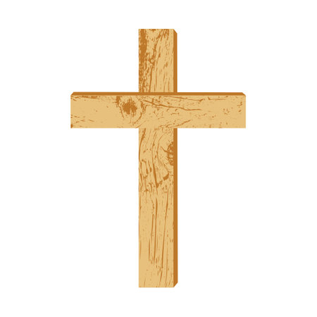 Wooden Christian cross. A simple wooden cross on a white background. Design element for religious holidays and themes. vector illustration.のイラスト素材