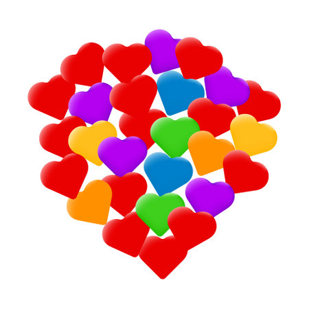 Colorful hearts isolated on white. Bright hearts in the colors of the flag of the LGBT community. Cute greeting card for different holidays. vector illustration.のイラスト素材