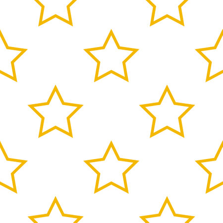 Seamless pattern with contour yellow stars. Star background. For wallpaper, fabric, wrapping paper. Vector illustration.のイラスト素材