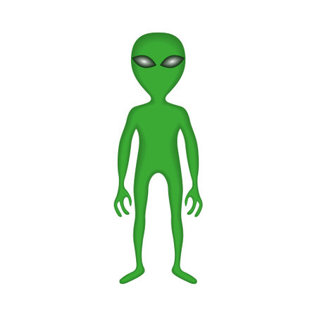 The green alien stands at his full height. An alien from another planet in outer space. Green man 3d. Vector illustration.のイラスト素材
