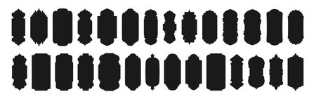 Muslim shape with black set vector islamic door and window. Arabian Muslim shape arch. Ramadan kareem silhouette icon. Design element. Flat vector illustration.のイラスト素材