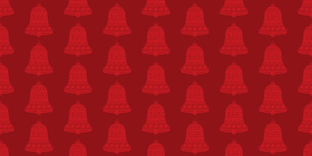 Seamless New Year or Christmas red background with bells. Wrapping paper template for gift boxes. Vector illustration.のイラスト素材