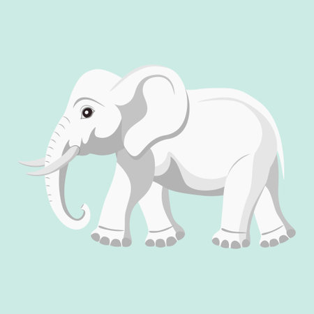 Cartoon Indian elephant side view. Large land mammal. The largest land animal. Herbivorous mammal with a trunk, tusks and large ears. Vector illustration.のイラスト素材