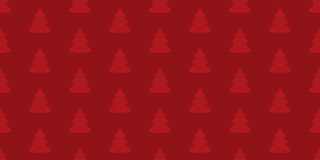 Seamless red pattern with a silhouette of a Christmas tree ornament in the shape of a fir tree. Red background for Christmas and New Year decor. Wrapping paper template for gift boxes. Vector.のイラスト素材