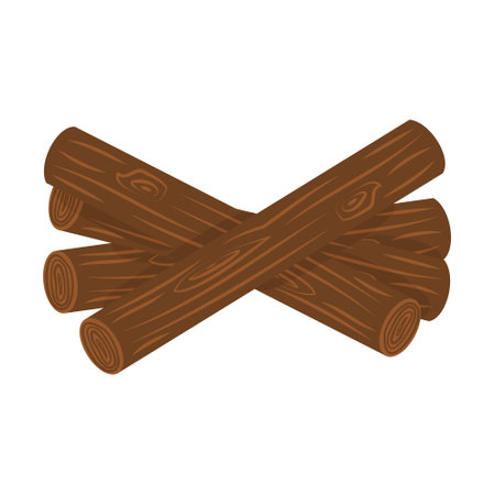 Wooden logs stacked in a pile. Firewood from tree trunks. Sawn wood. Vector illustration.のイラスト素材