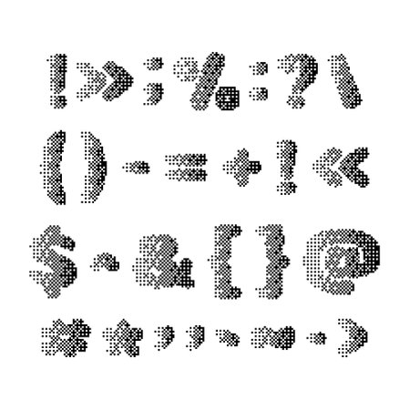 Set of pixel punctuation marks with noisy texture. Symbols and punctuation marks with noisy texture for technology design, logo icon. Vector illustration.のイラスト素材